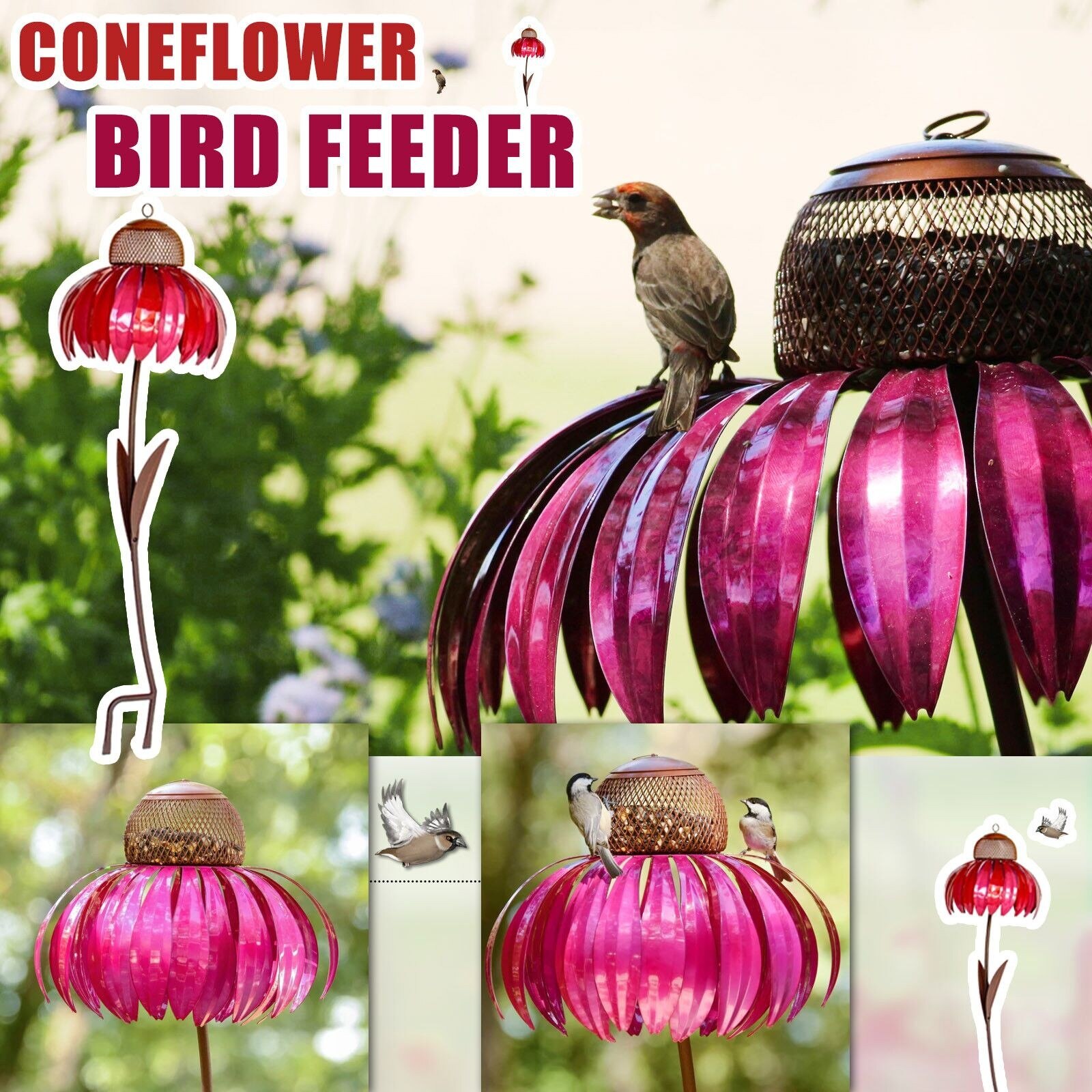 Bird Ensation Pink Coneflower Bird Feeder Wild Bird Feeder Gazebo Hummingbird Feeder Yard Garden Decor Кормушка Для Птиц #1