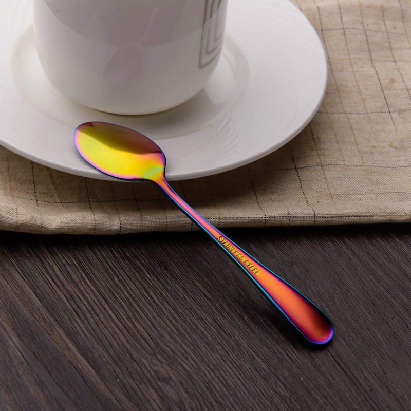 Cuillère à café couleur arc-en-ciel, Mini cuillère à gâteau en acier inoxydable, ensemble de 6 cuillères à café