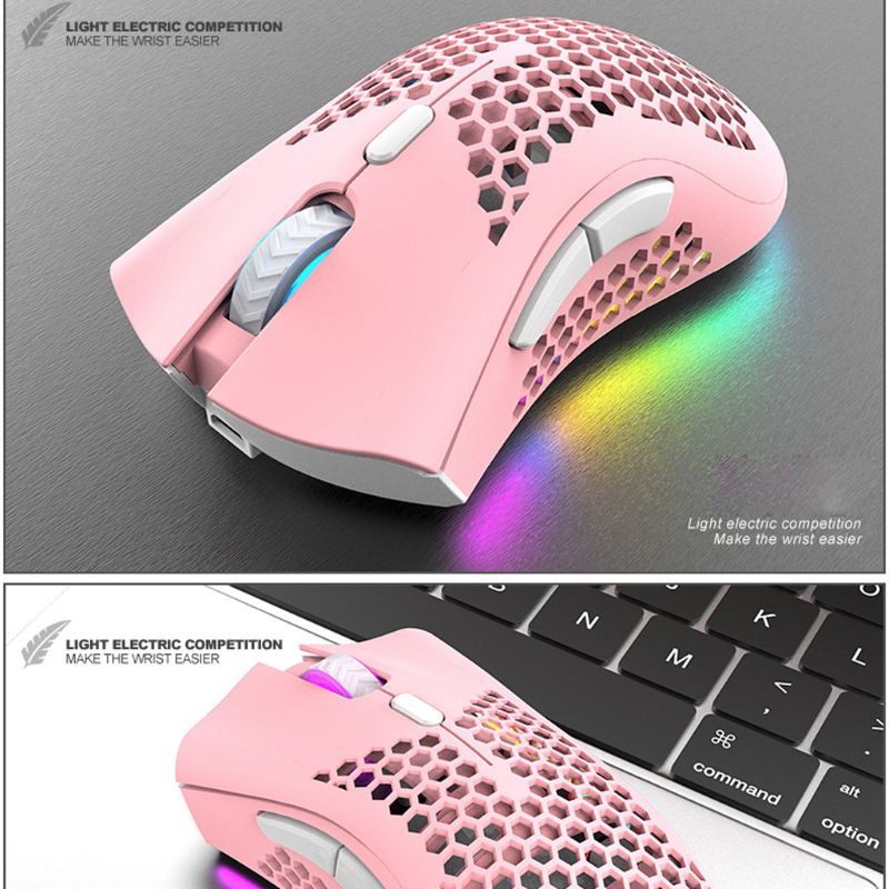 Lightweight Rechargeable RGB LED Optical Honeycomb Game Mice 1600DPI Hollow-out 2.4G USB Wireless Mouse for PC Laptop