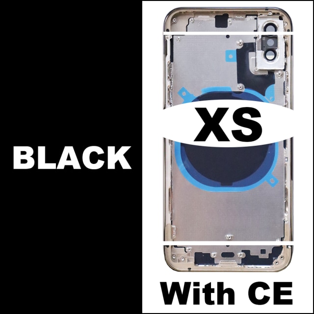 Voor Iphone Xs Xs Max Batterij Back Cover + Midden Chassis Frame + Sim Tray + Side Key Onderdelen Behuizing case Geen Flex Kabel +: iphone XS-Black- CE