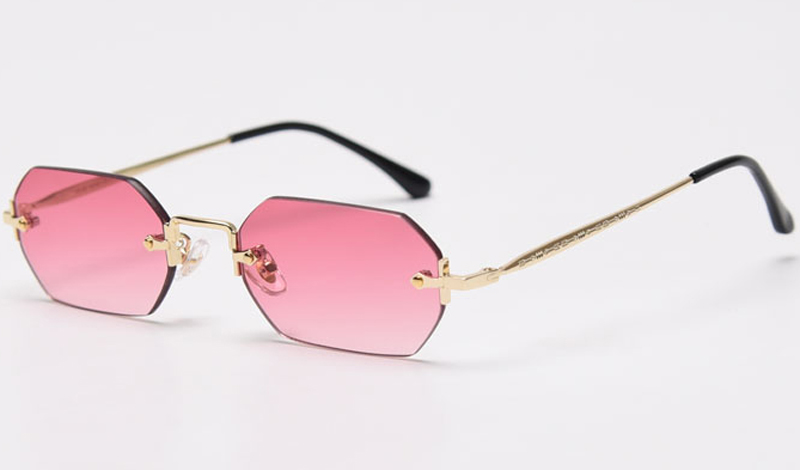 Kachawoo gafas de sol vintage sin montura para hombre y mujer, lentes octogonales de , color marrón y azul, polígono de metal rectangular, popular, Primavera: Rosa