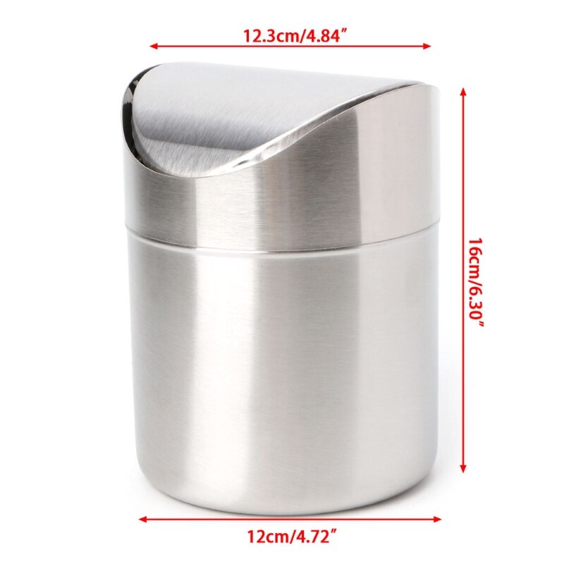 Stainless Steel Desk Trash Bin Countertop Waste Can With Swing Lid 1.5 L Mini DustBin