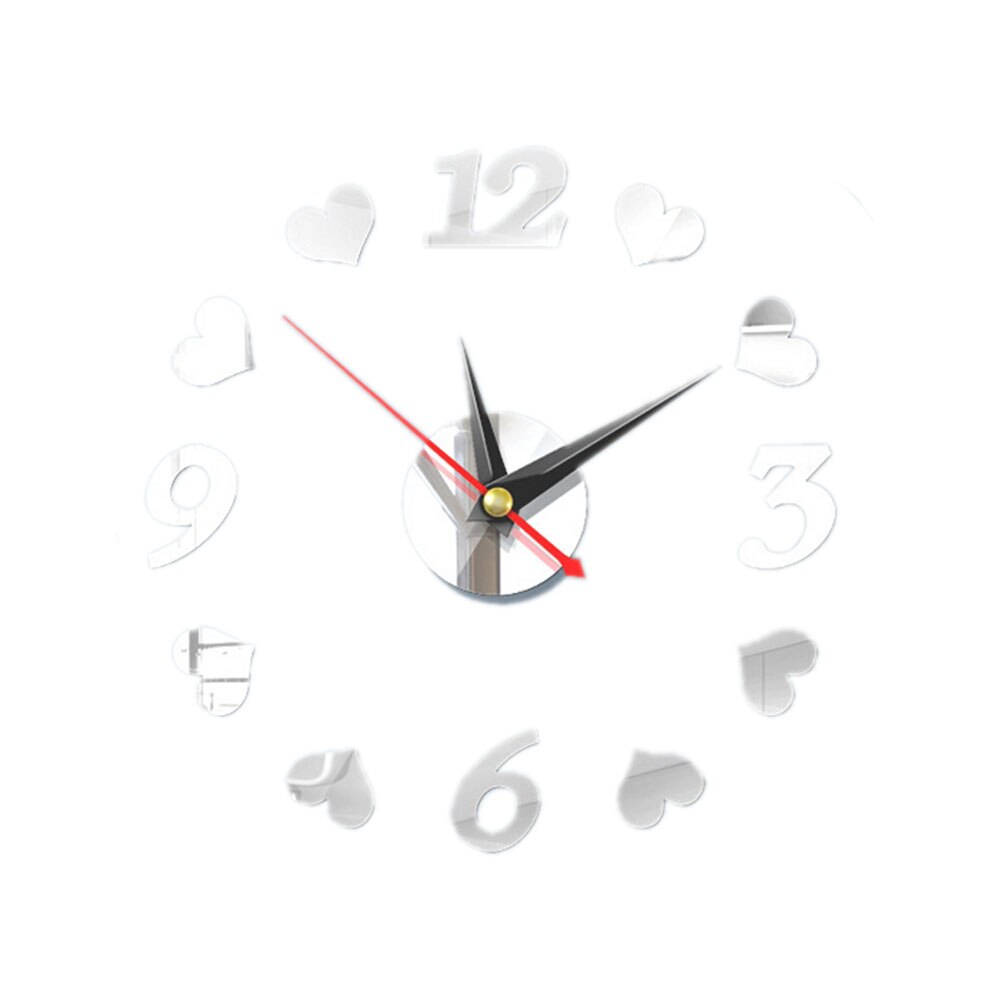 DIY Acrylic Mirror Wall Clock Modern Wall Sticker Clock Big Watch Silent Mirror Digital Clock Home Office School Decoration: Silver