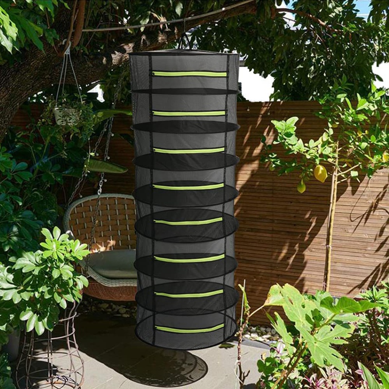 Vanilla Drying Rack Hanging Dryer Mesh Drying Rack With Green Zipper 8-Layer Plant Drying Rack