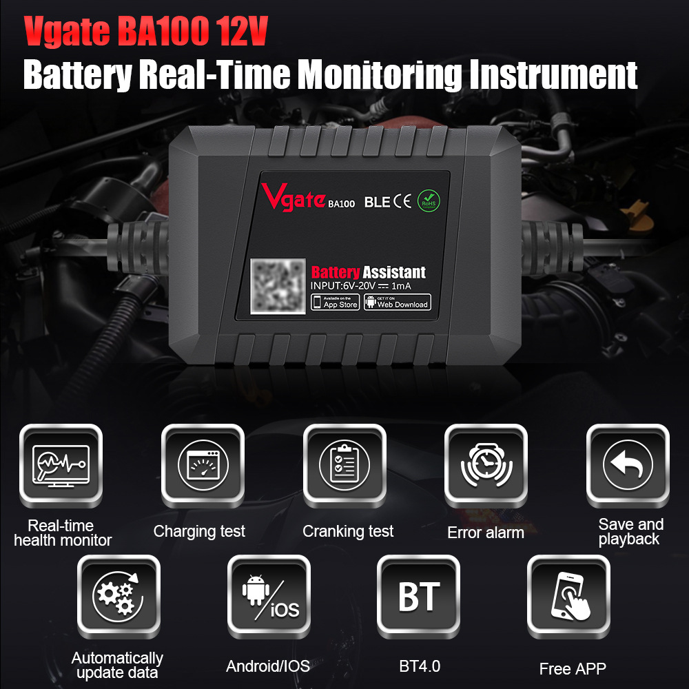Batterimonitor 12V Bluetooth 4.0 - Batterianalysator til Android og iOS