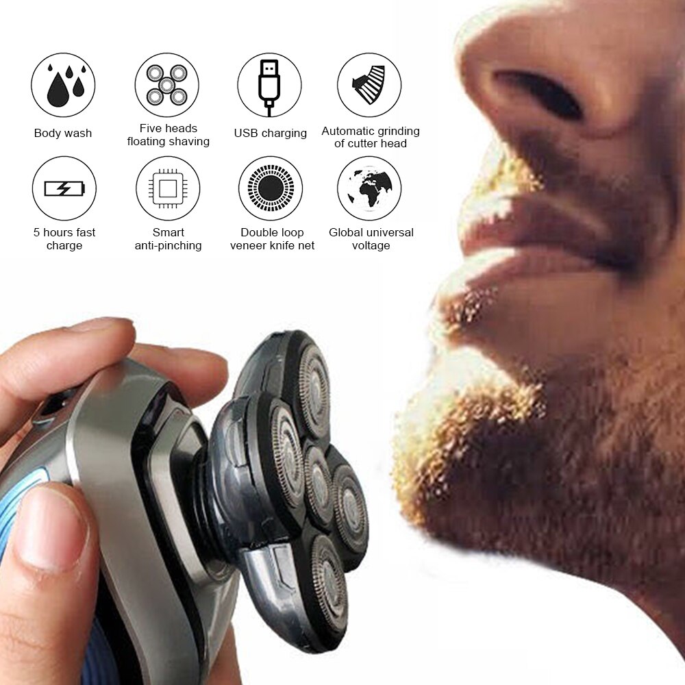 Electric Skull Razor 4 In1 Bald Head Shaver Waterproof 5D Electric Rotary Razor for Men Grooming Kit Beard Body Trimmerl