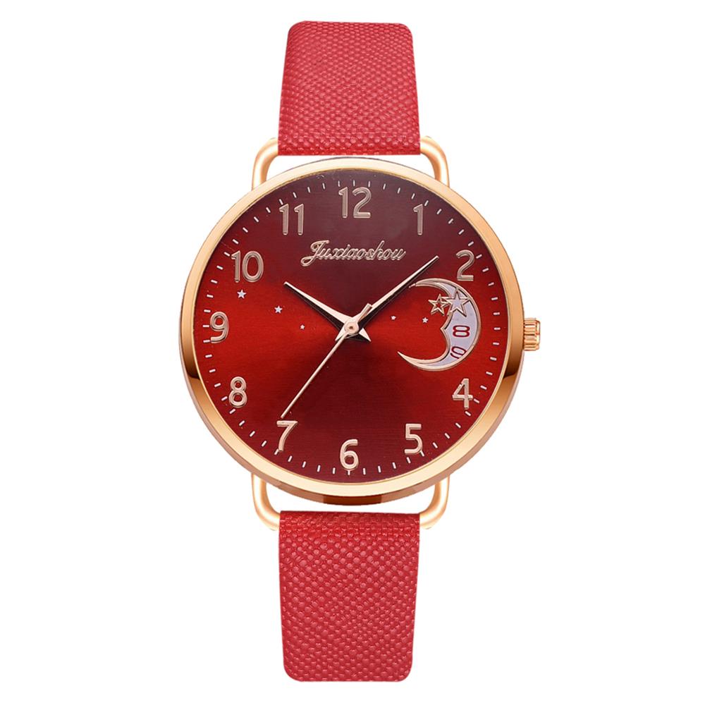 Dameshorloge met leren band, luxe lichtgevende wijzerplaat, sterrenwijzerplaat, dresswatches, zegarek damski reloj mujer: Rood