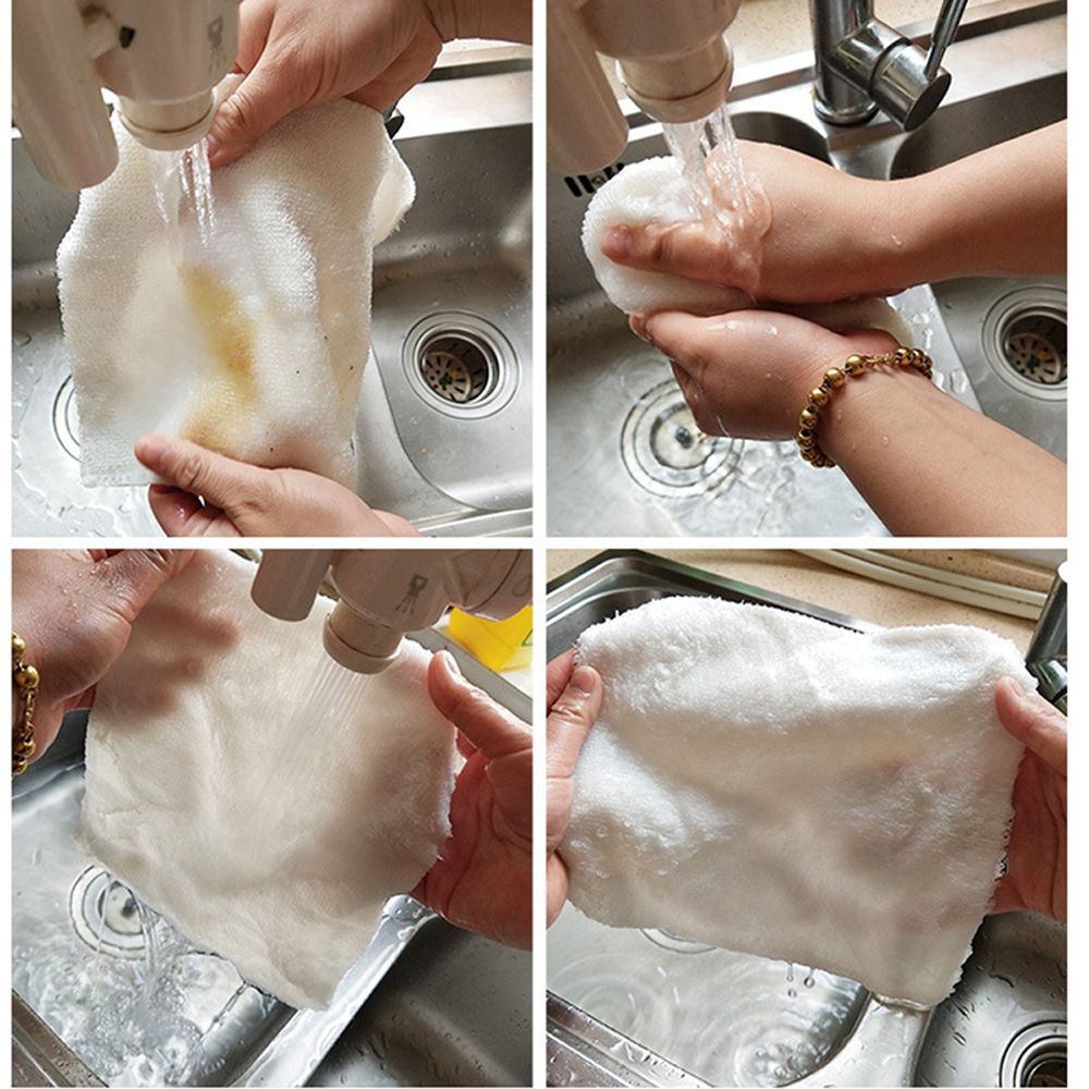 1/5PCS Home & Living Anti-grease Household Bamboo Fiber Scouring Pad Dish Cloth Washing Towel Cleaning Rags