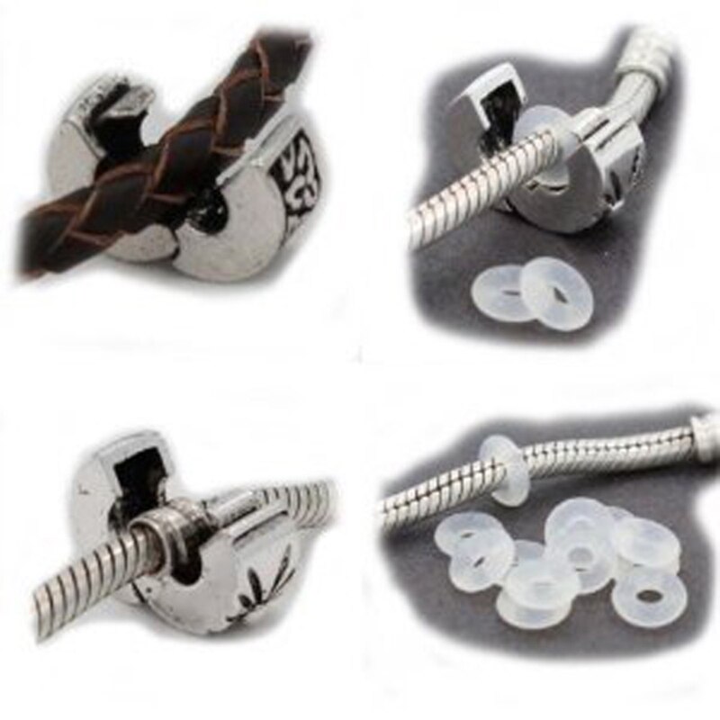 100Pcs Silicone Rubber Stoppers Ring Bead Charms Bracelets Compatible for Use Alone or with Clip Lock Spacer Charm Beads