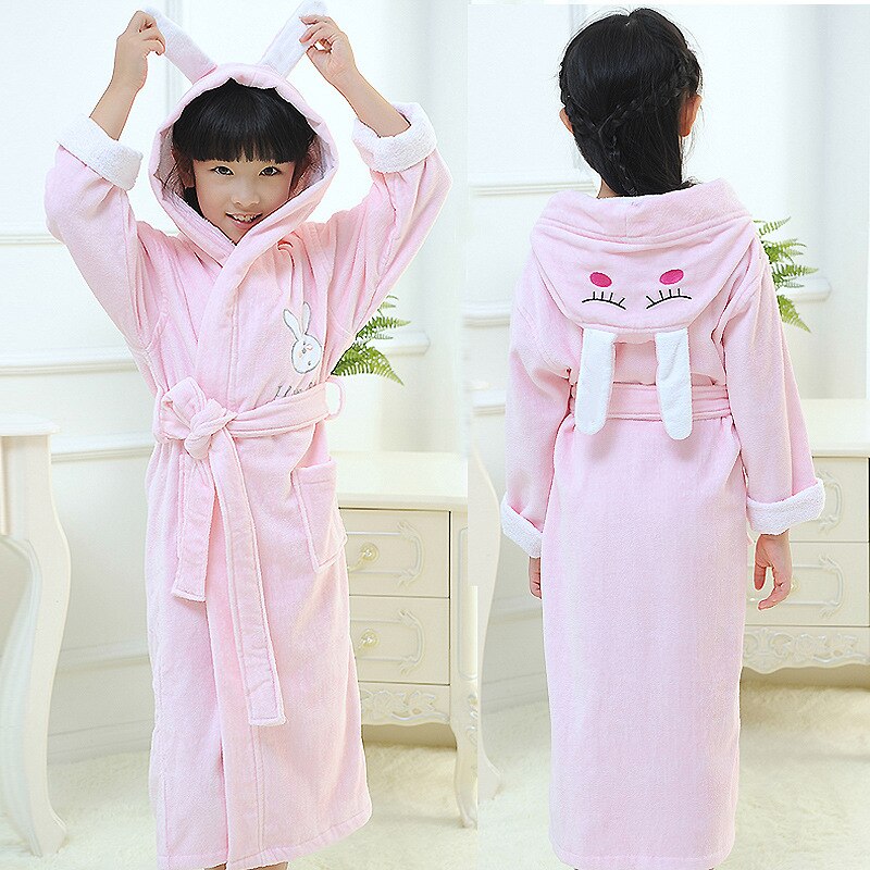 Children Toweling Terry Cotton Cartoon Bathrobe Boys Kids Winter Bath Robe Little Girls Dressing Gown L174: pink / S(140-155cm)