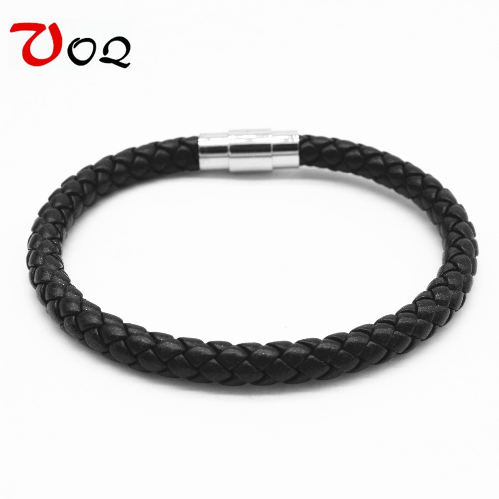 100% Allergy Stainless Steel Bangle Men Leather Cord Bracelet&Bangle Black Color Leather Bracelet Men Wristband Rope Jewelry