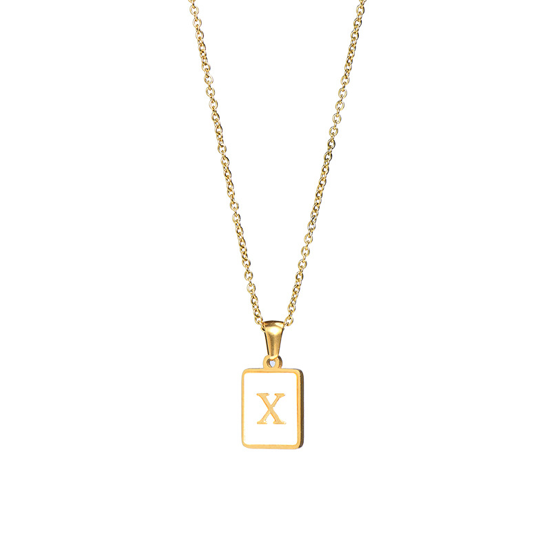 E.B.belle Collar con inicial minimalista de concha de nácar de acero inoxidable sin deslustre, collar con letras chapadas en oro para mujer