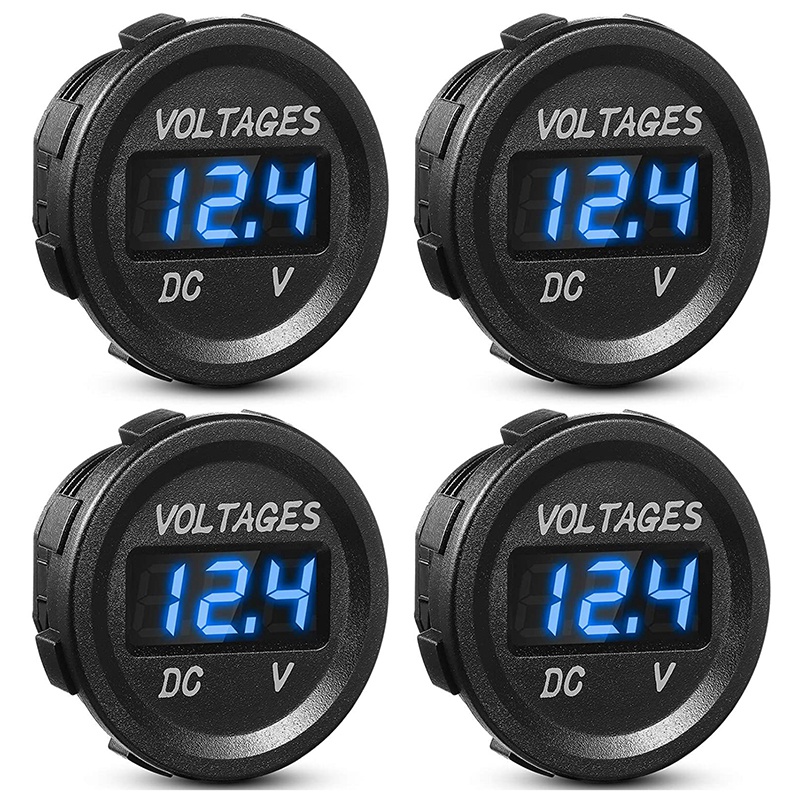 4 stück DC 12V Auto Spannung Messgerät LED-anzeige Wasserdichte Voltmeter Digitale Runde Tafel Voltmeter Kompatibel mit Fahrzeug: Default Title