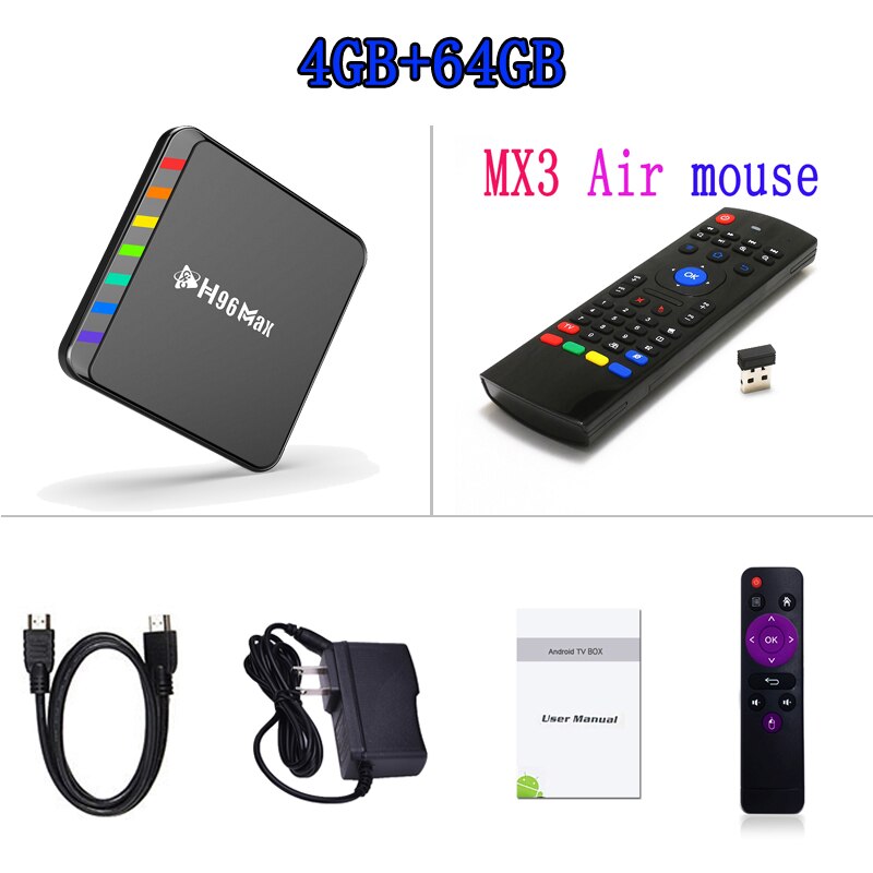 Smart TV Box Android 11 S905W2 4GB 32GB 64GB AV1 Quad Core WIFI6 4K H96 Max W2 Set Top Box lettore multimediale TV Box: WHITE / Spina di ue