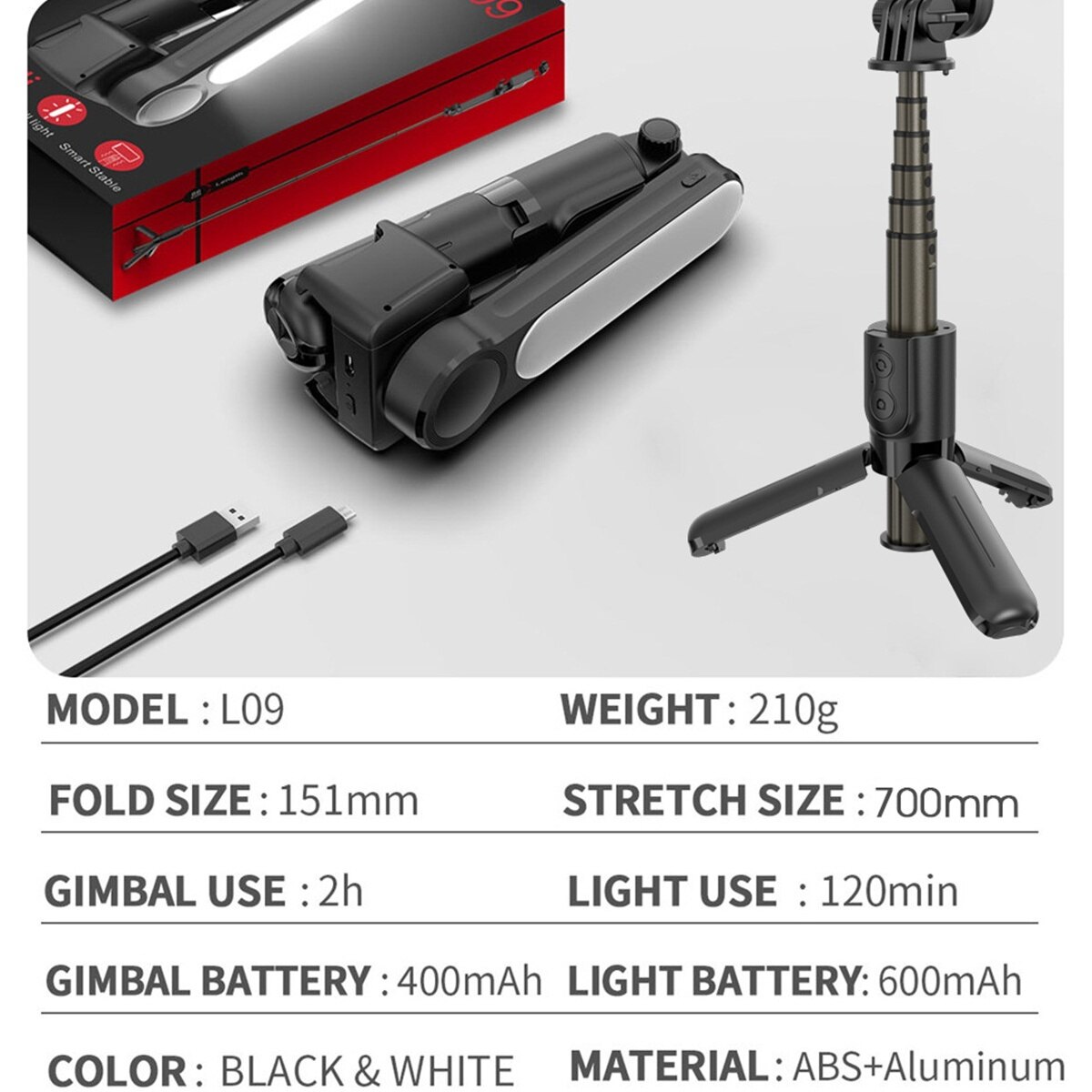 Mini Handheld Gimbal Stabilizer Met Licht Invullen Draadloze Afstandsbediening Draagbare Telescopische Selfie Stok Statief Voor Telefoon Houder Stand