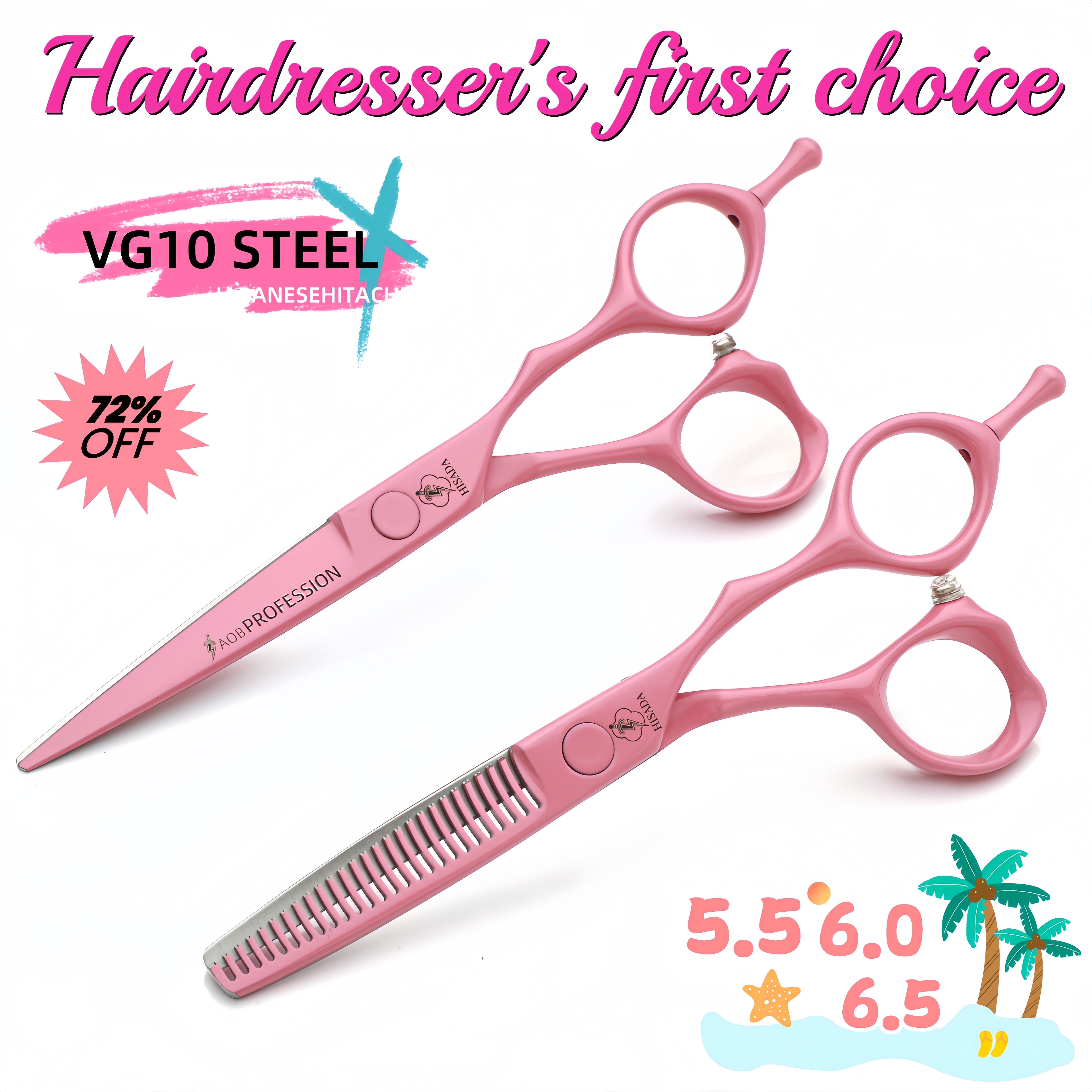 Hisada kappersschaar, 5.5/6.0/6.5 inch roze schaarset, hoogwaardige kappersaccessoires voor de salon