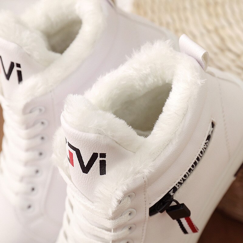 Botas de nieve cortas con cordones para mujer, botines cálidos de felpa PU, para invierno,