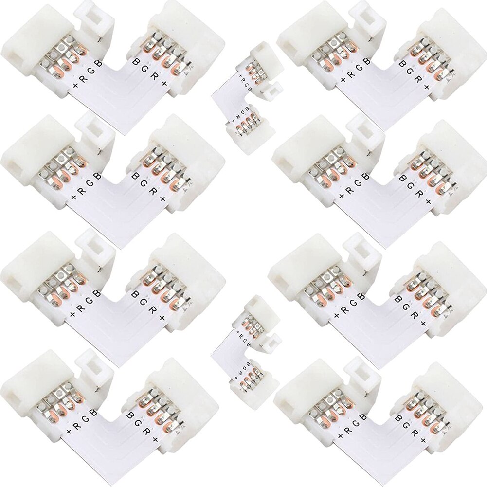 10pcs/pack Corner RGB SMD L Shape Conductor Quick Splitter Right Angle Solderless 10mm 4-pin Connector Accessory LED Light Strip