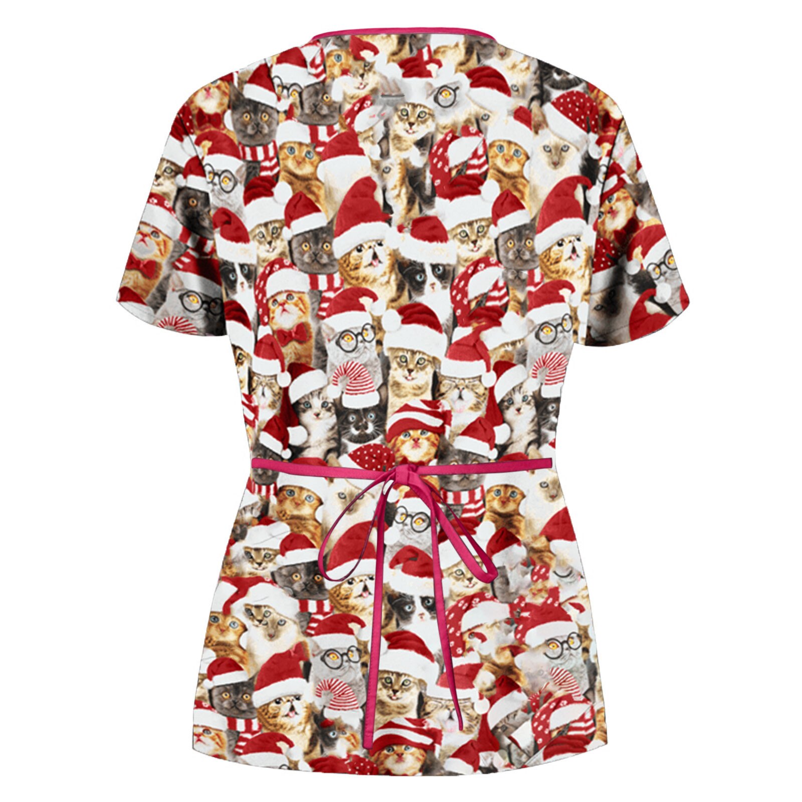 Ziekenhuis Schoonheidssalon Werkkleding Uniform Vrouwen Korte Mouwen Vlinder Print Grafische T-shirt Met Pocket Verpleging Scrub Tops Tie Terug