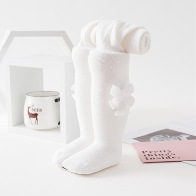 0-24M Kinderen Lente Herfst Fluwelen Strik Panty Katoenen Baby Meisjes Panty Kinderen Gebreide Baby Collant Panty Voor meisjes Sok: white / 0 to 12m