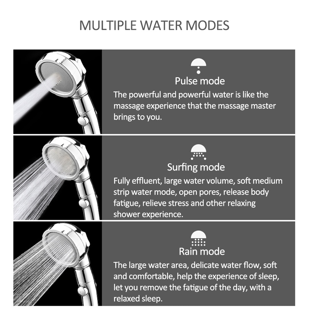 Shower Bath Head Adjustable 3 Mode Shower Water Pressure Shower Head With Stop Button 360 Degrees Rotating Shower Head