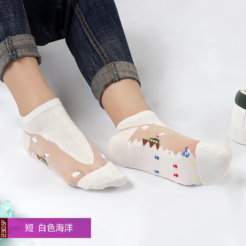 Glas kristall baumwolle boden sexy unsichtbar seide Stiefel Gittergewebe Fischnetz transparent Knöchel Netz Garn Dünne Frauen Kühlen Socken: FY01haiyangsjbai