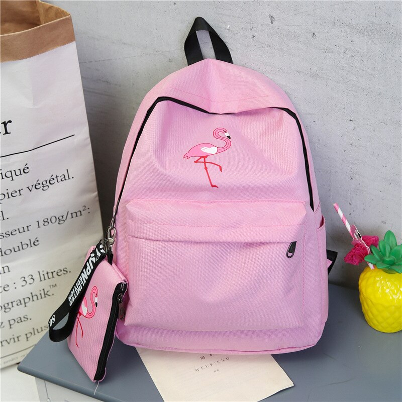Piger skoletasker børn rygsække elevtasker stor kapacitet flamingo print lærred rygsæk til teenage piger tasker: Lyserød