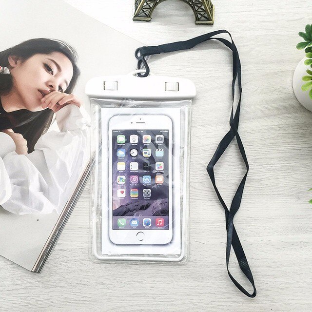 Funda de teléfono impermeable con bolsa de almacenamiento de pantalla táctil para natación luminosa funda de teléfono sumergible para iphone 8: white