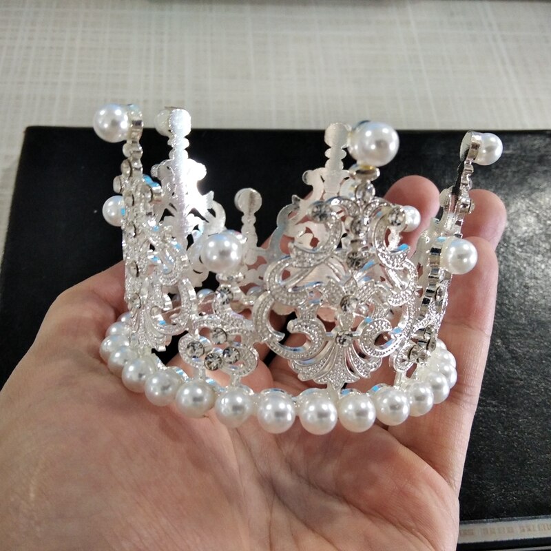 Mini Tiara encantadora, corona para pastel, Color dorado plateado, coronas de aleación, Princesa, suministros y decoraciones para fiestas,: 3