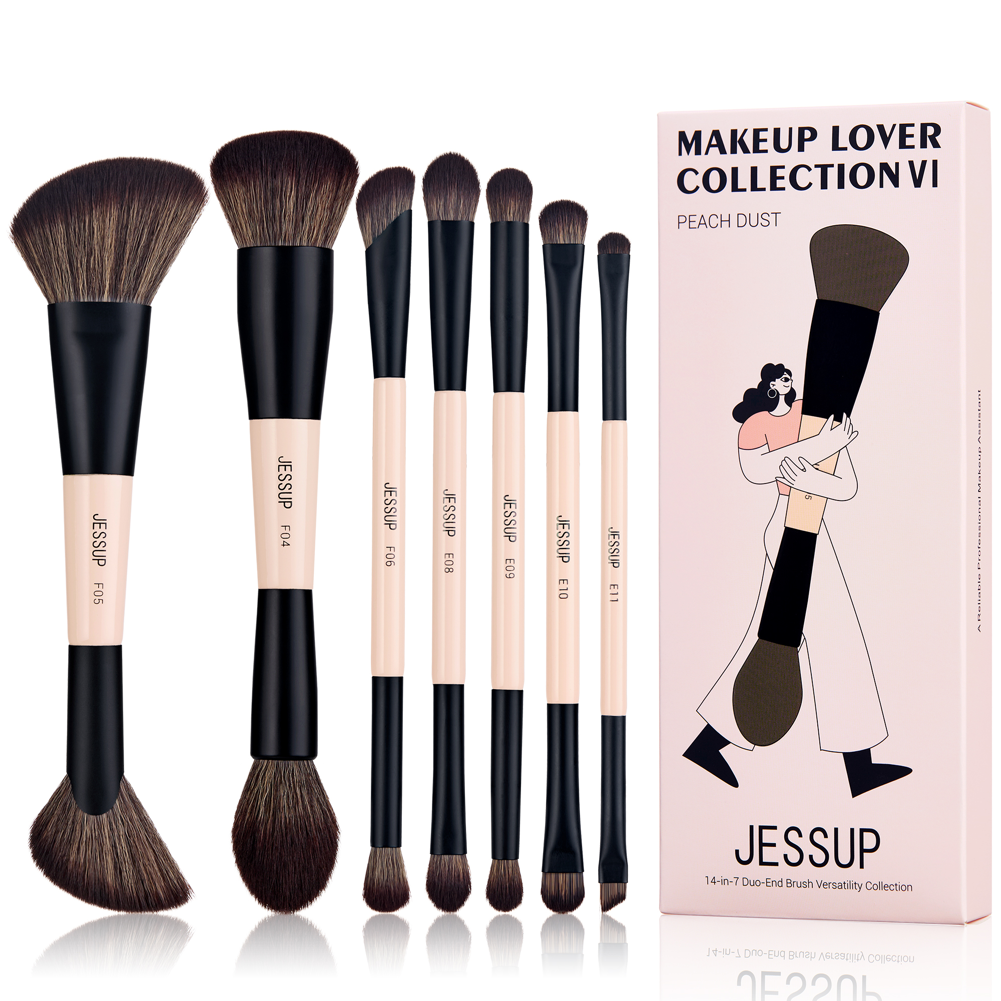 Jessup make-upborstelset met make-upspons, 3/7 stuks dubbelzijdige make-upborstel foundation blush oogschaduw met geschenkdoos: green