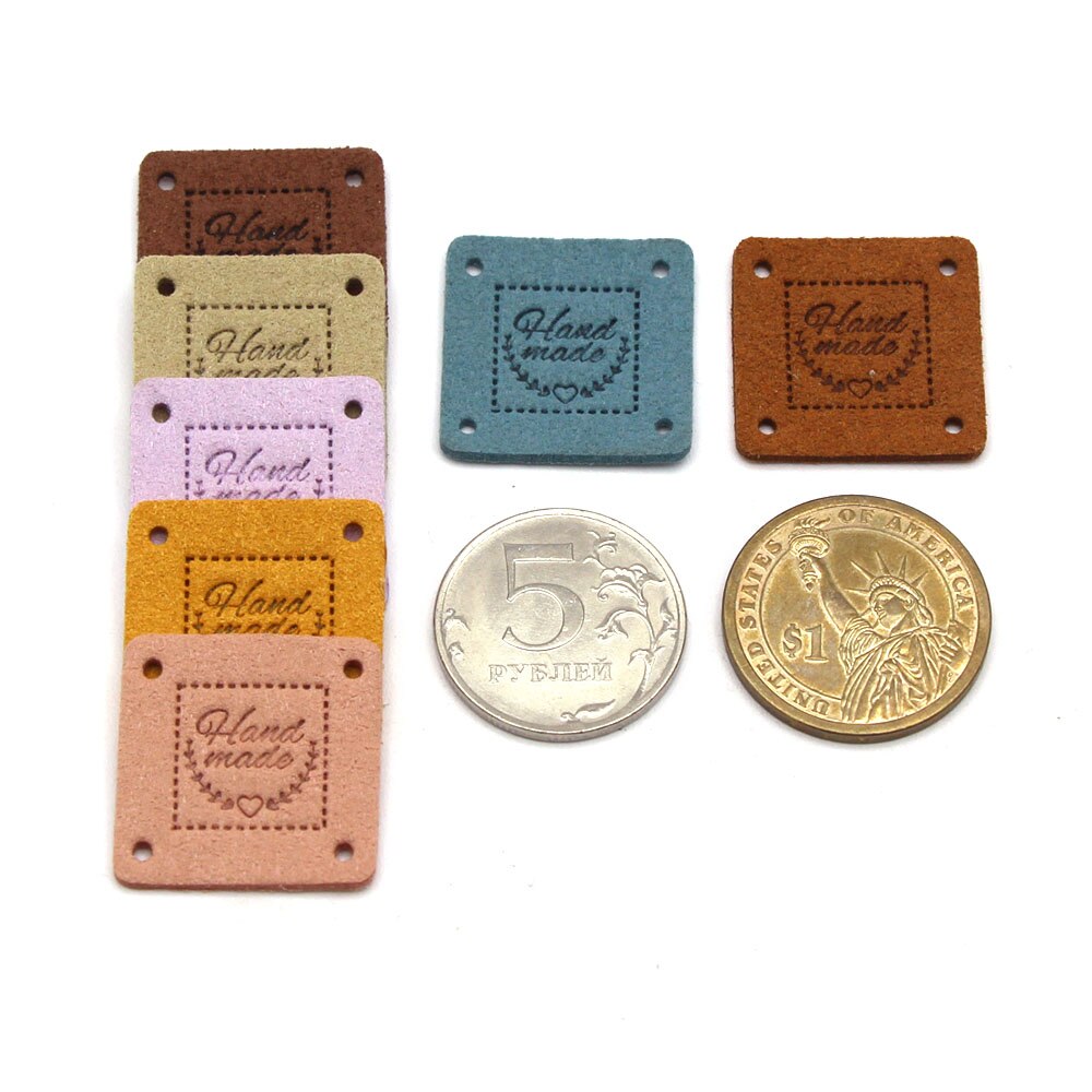 Étiquettes carrées en Fiber de cuir faites à la main pour vêtements, accessoires de couture, en forme de cœur, 25MM, 20 pièces