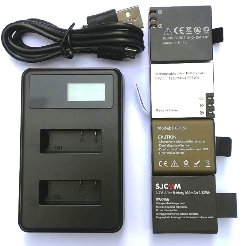 Oryginalna ładowarka 1350/1050mAh podwójna ładowarka do SJCAM Sj4000 powietrza Sj5000X C30 EKEN H9R Akaso V50 akcesoria do kamer w ruchu