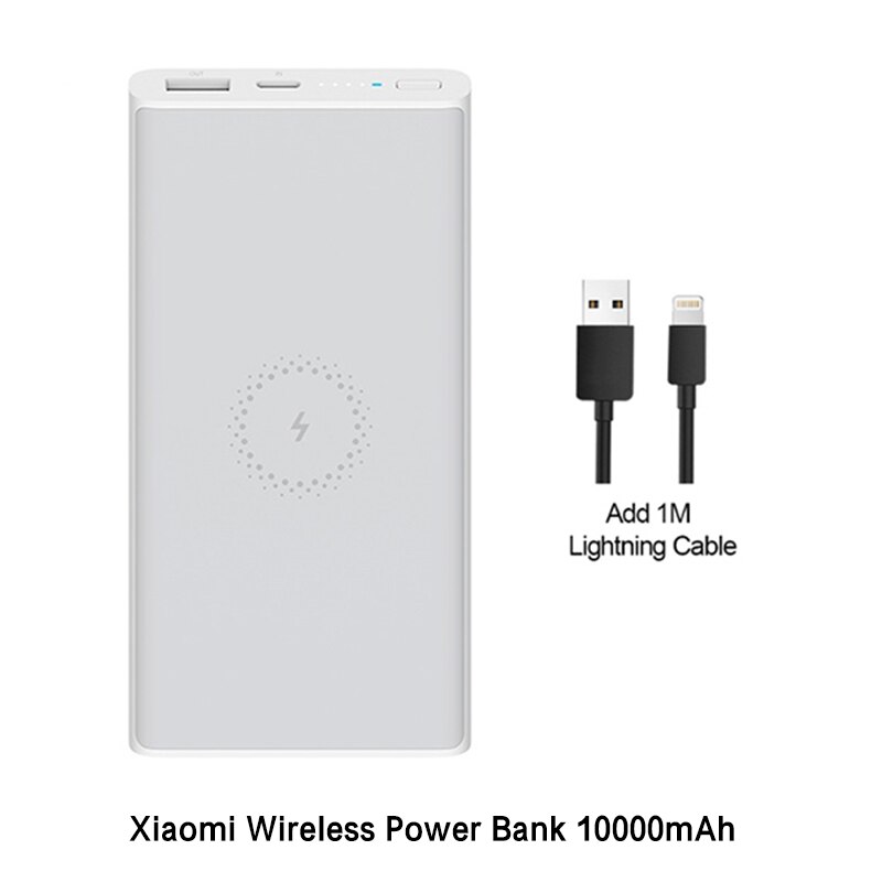 Xiaomi Wireless Power Bank 10000 mAh Qi Fast Wireless Charger USB Type C Mi Powerbank Portable Charging Power bank for phone: white Add Lightning