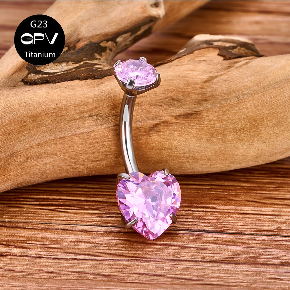 G23 uñas para ombligo con circonita en forma de corazón, grado de implante de titanio, joyería clásica para Piercing para mujer, anillo para ombligo: PLATEADO