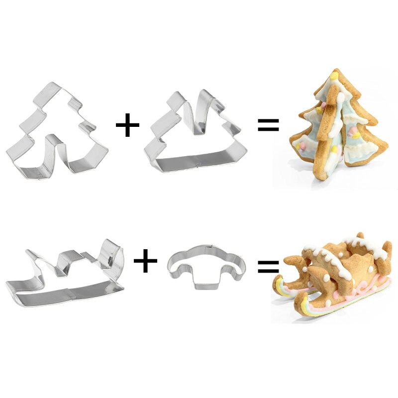 8Stck 3D Weihnachten Baum Hirsch Schneemann bilden Kekse Cutter einstellen Edelstahl Cookie Stempel Fondant Cutter Kuchen bilden Backen werkzeuge