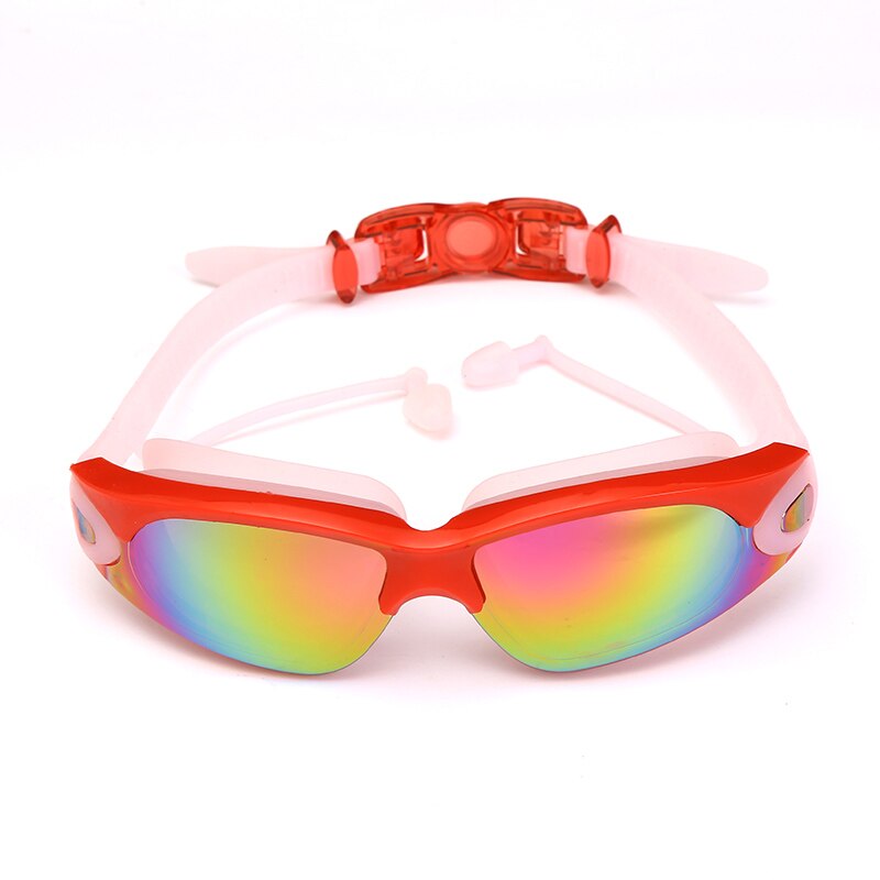 Vandtætte briller ørepropper svømmebriller voksen silikone badehætter pool anti-dug uv svømmebriller arena: Orange