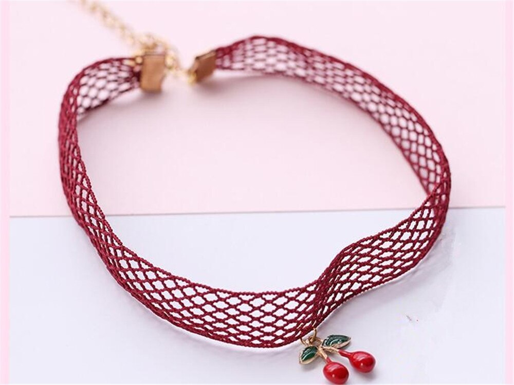 Joyería dulce perlas cuentas cadenas pulsera rojo cereza fruta dijes pulseras collar pendiente para mujeres niñas Gfits B853