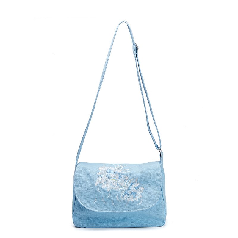 Alasir Original Style chinois brodé toile sacs à bandoulière grande capacité femme sacs à main femmes fleurs sacs de messager: blue