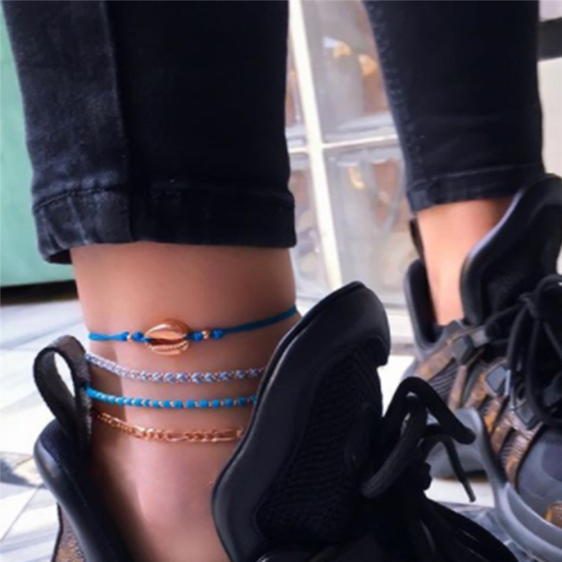 GUVIVI Gold Color Chain Bracelet on Leg Beach Ankle Jewelry Bohemian Pendant Anklets Beads Anklets for Women