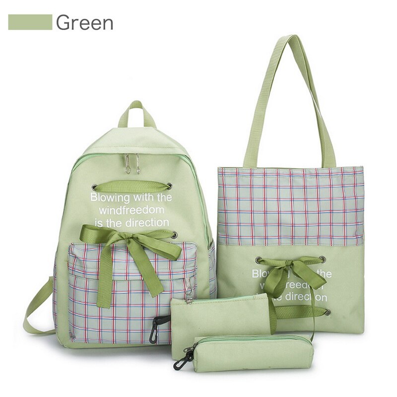 Canvas Rugzak 3 Stks/set Vrouwen School Rugzakken Schooltas Voor Tiener Meisjes Kids Book Bag Satchel: GREEN 2