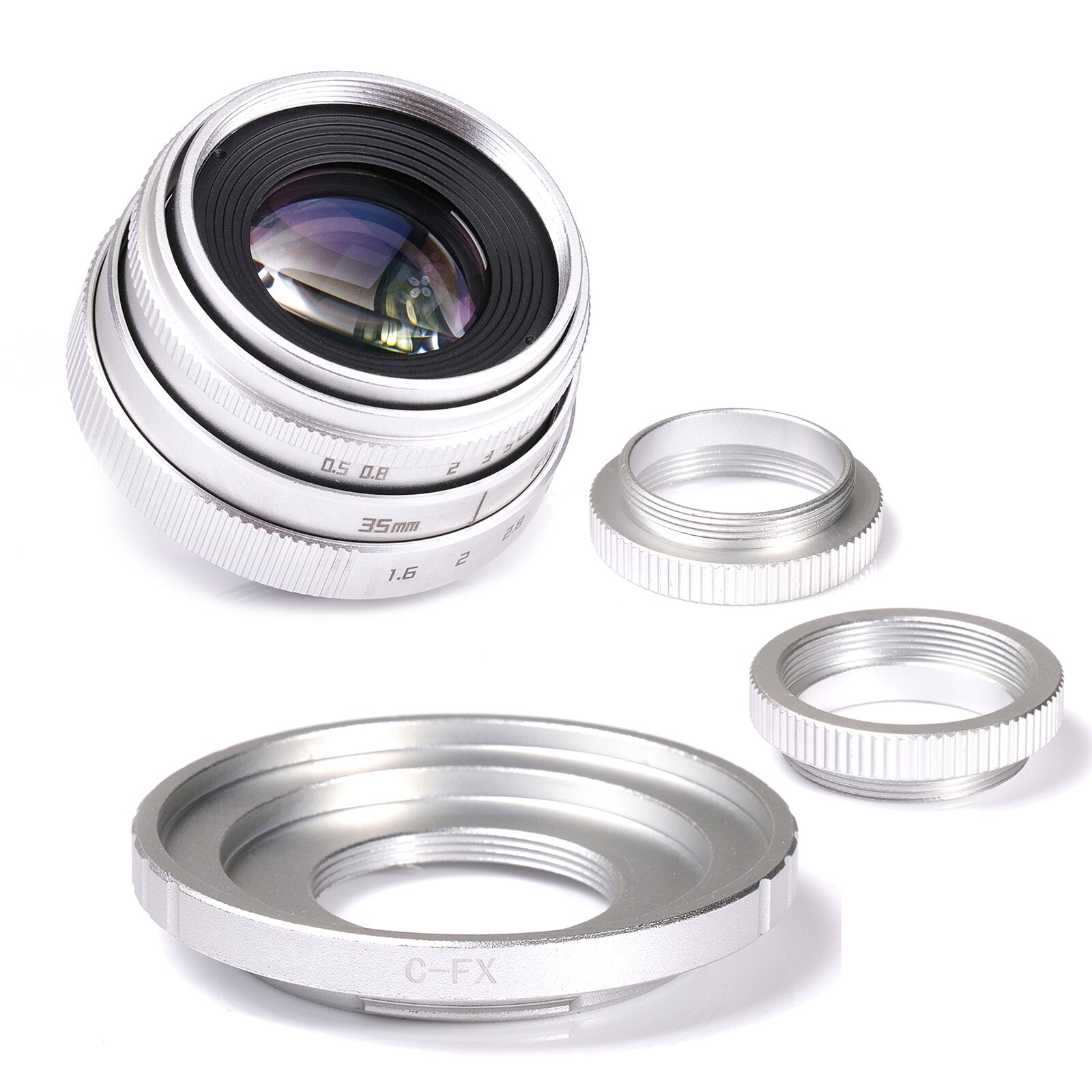 Zilver Mini 35 Mm F/1.6 APS-C Cctv Lens + Adapter Ring + 2 Macro Ring Voor Fujifilm X mount Mirroless Camera XT10/XT20/XT30/X100F