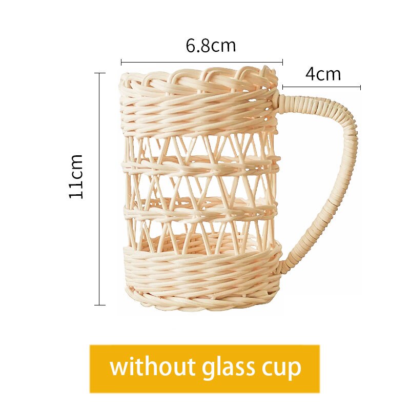 råtnende glass kopp beskyttende etui håndtak japansk stil håndlagde hjem glass kopper naturlig kurvvev vann kopp kjøkken forsyninger: B