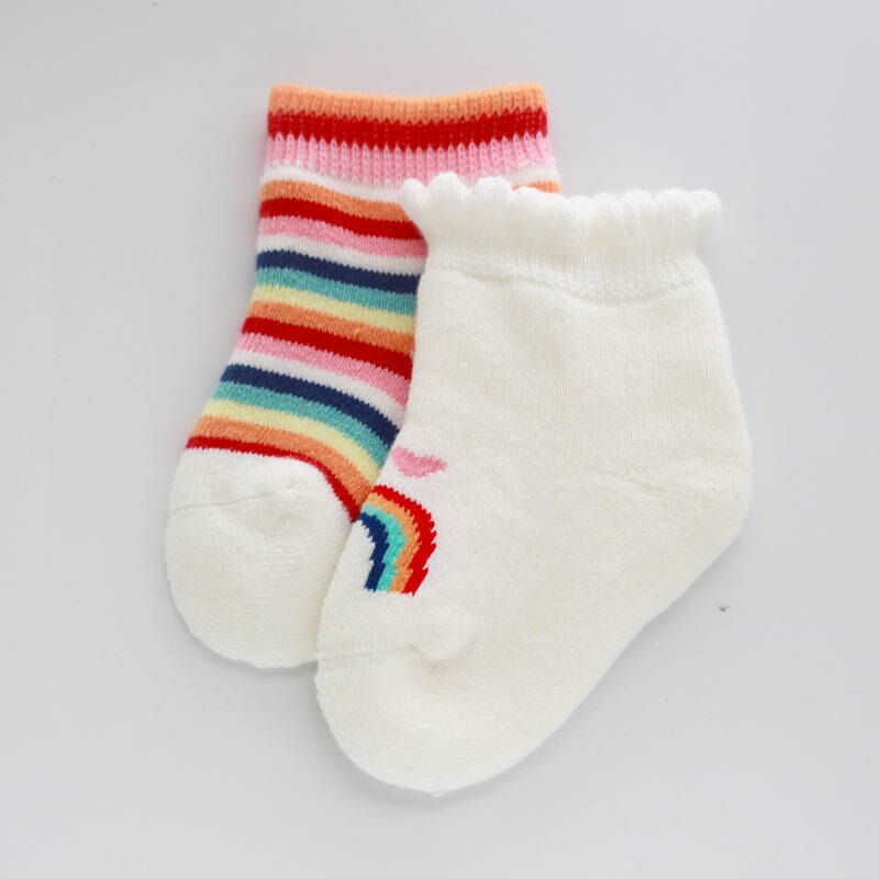 Lovely Baby Socks Colorful Stripe Baby Girl Boy Socks Cotton Anti-slip Infant Toddler Socks Soft Rainbow Newborn Socks Sokken