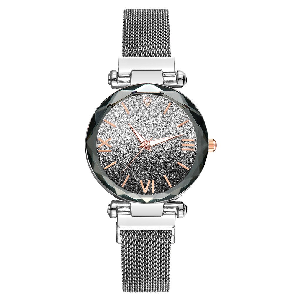romantic sky watch women mesh steel strap ladies watch Magnet Buckle zegarek damski montre femme: Silver