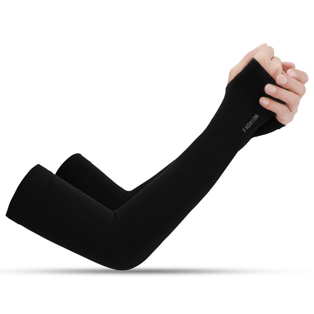 2 PCS Arm Sleeves Ice Fabric Sun UV Protection Cooling Warmer Arms Sleeve Summer Sun Cool Outdoor Solid Color Arm Sleeve Unisex: Black