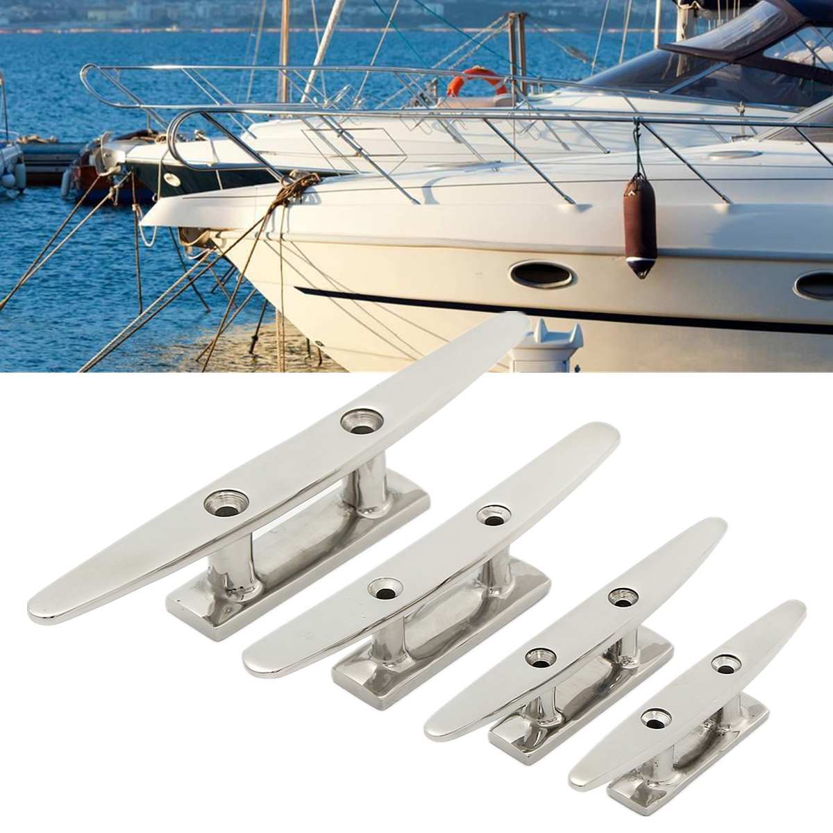 4" 5" 6" 8" Low Flat Cleat 316 Stainless Steel 2 Hole Hardware For Marine Boat Deck Rope Tie for All Chandlery Applications
