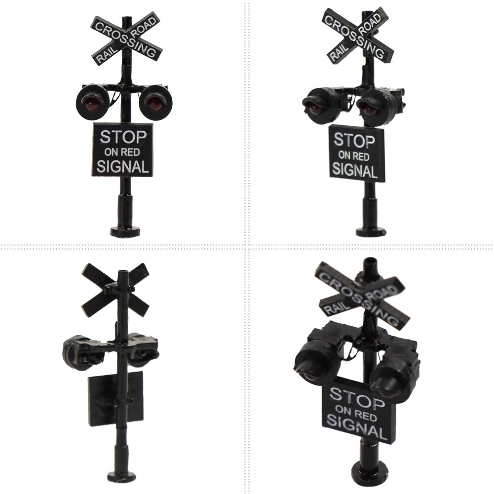 2pcs N Scale Model Railroad Crossing Signals Stop on Red LED Head 1:160 Model Traffic Block Singal: Two heads