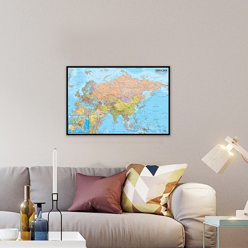 59*42cm The Asia and Europe Map Decorative Poster Wall Unframed Prints Canvas Painting School Education Supplies Home Decoration