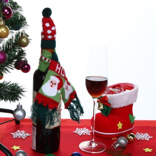 Kerst Wijnfles Covers Kerstman Tafel Party Decor Xmas Wrap Top Hoed Sjaal