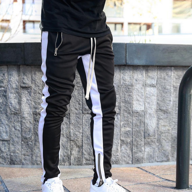 Herre joggers lynlås afslappede bukser fitness sportstøj træningsdragt underdele skinny sweatpants bukser sorte fitness gym jogger joggers
